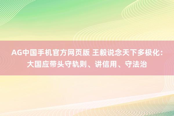 AG中国手机官方网页版 王毅说念天下多极化：大国应带头守轨则、讲信用、守法治