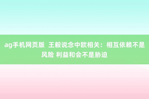 ag手机网页版  王毅说念中欧相关：相互依赖不是风险 利益和会不是胁迫