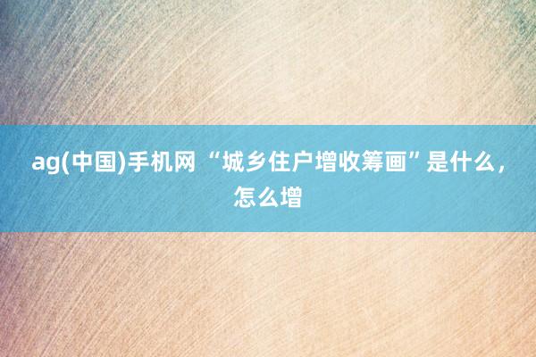 ag(中国)手机网 “城乡住户增收筹画”是什么，怎么增