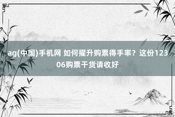 ag(中国)手机网 如何擢升购票得手率？这份12306购票干货请收好