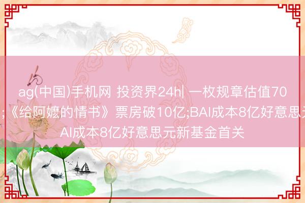 ag(中国)手机网 投资界24h| 一枚规章估值700亿, 要IPO了;《给阿嬷的情