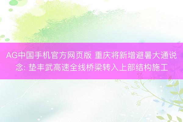 AG中国手机官方网页版 重庆将新增避暑大通说念: 垫丰武高速全线桥梁转入上部结构施工