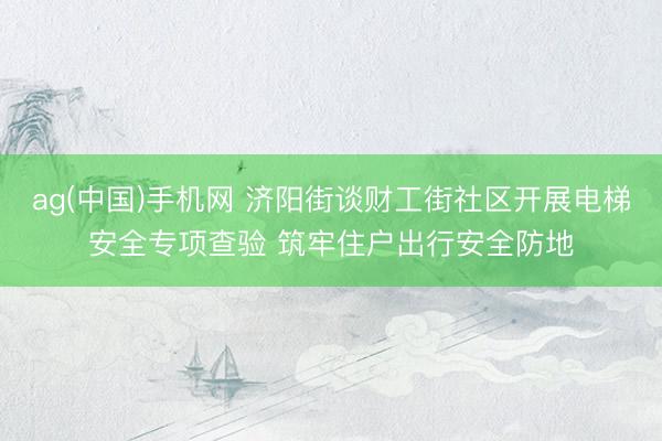 ag(中国)手机网 济阳街谈财工街社区开展电梯安全专项查验 筑牢住户出行安全防地