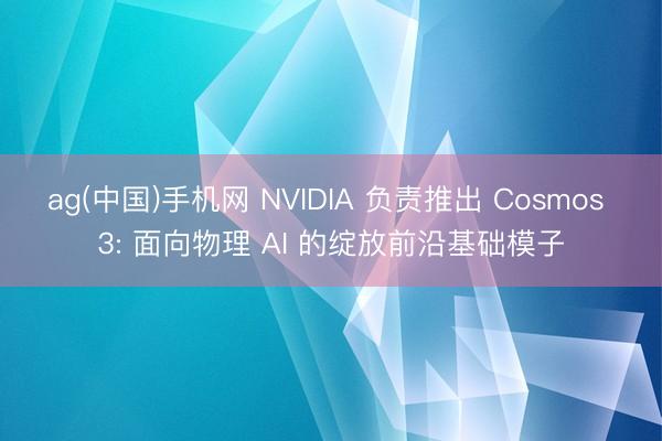 ag(中国)手机网 NVIDIA 负责推出 Cosmos 3: 面向物理 AI 的绽放前沿基础模子