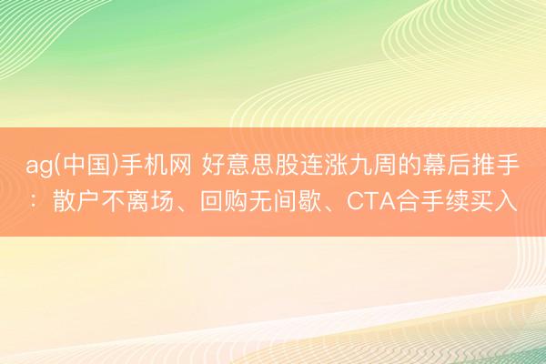 ag(中国)手机网 好意思股连涨九周的幕后推手：散户不离场、回购无间歇、CTA合手续买入