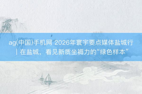 ag(中国)手机网 2026年寰宇要点媒体盐城行|在盐城,看见新质坐褥力的“绿色样本”
