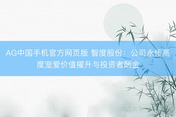 AG中国手机官方网页版 智度股份:公司永恒高度宠爱价值擢升与投资者酬金